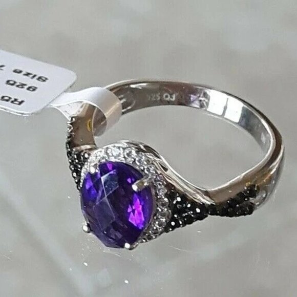 AMY Women’s Amethyst, Black Spinel & White Topaz Sterling Silver Ring (Size 7) - Picture 2 of 5
